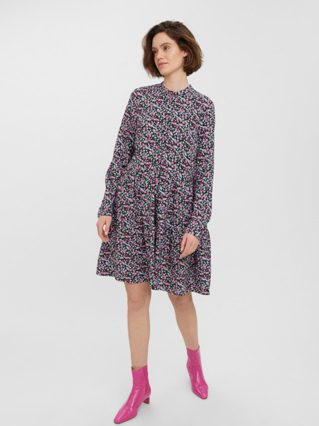 VMSIMONE L/S SHORT DRESS - Pink Flower